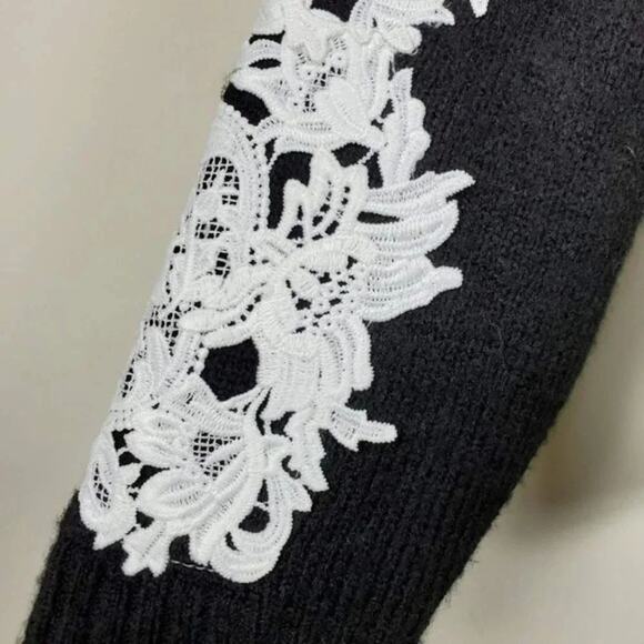 INC International Concepts Sweater Lace Accent Womens M Black White Long Sleeve - Picture 4 of 8